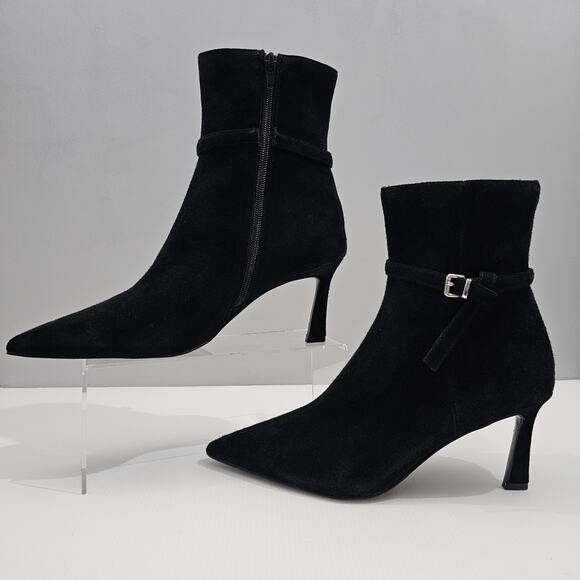 Steve Madden Layan Ankle Boot Womens 9 Black Suede Pointed Toe Kitten Heel NEW - Picture 2 of 14